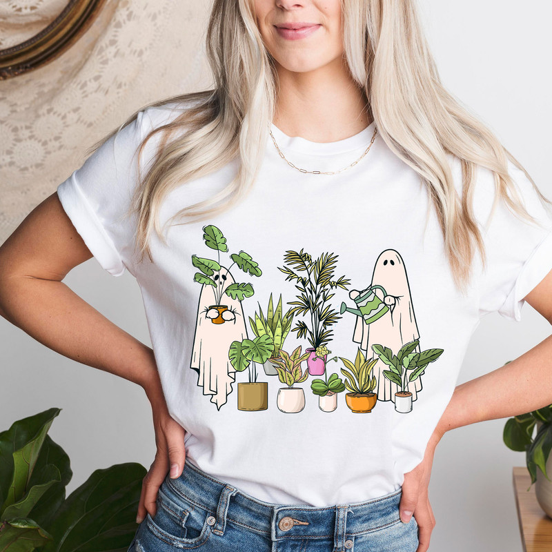 Halloween Ghost Plant Lady Tshirt, Ghost Plant Shirt, Halloween Plants Sweatshirt, Halloween Gift for Plant Lovers, Halloween Ghost Tee.jpg