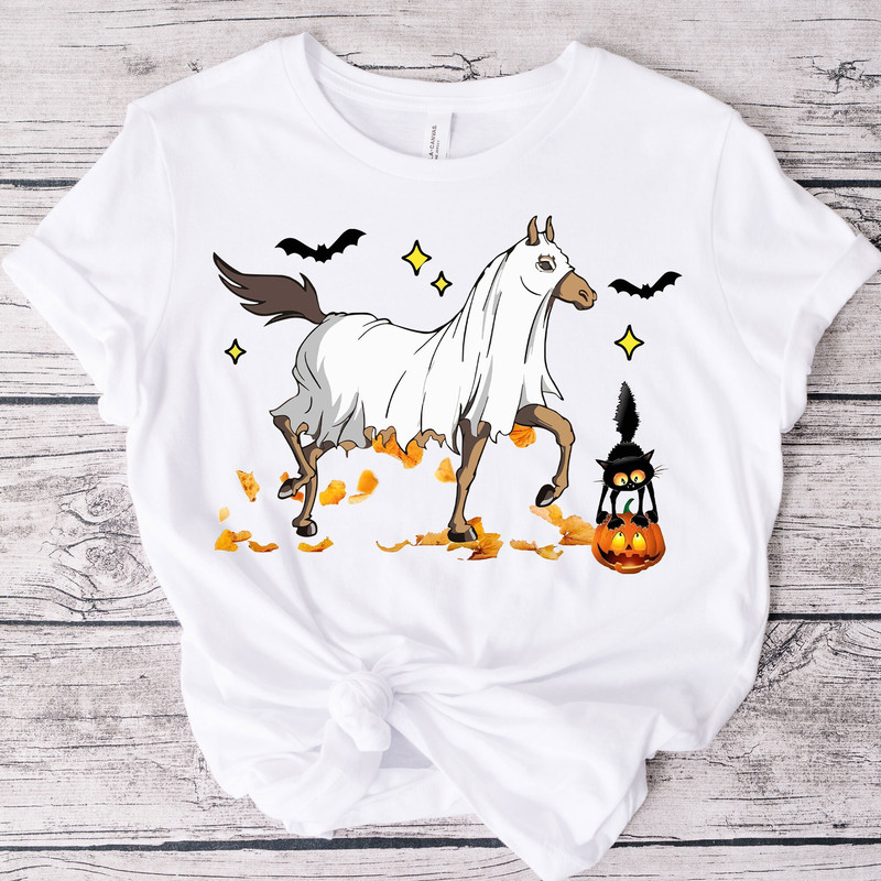 Halloween Horse Ghost Cowboy Western Tshirt, Fall Vintage Pumpkin Sweatshirt, Halloween Spooky Vibes Tee, Horror Halloween Party Gifts.jpg