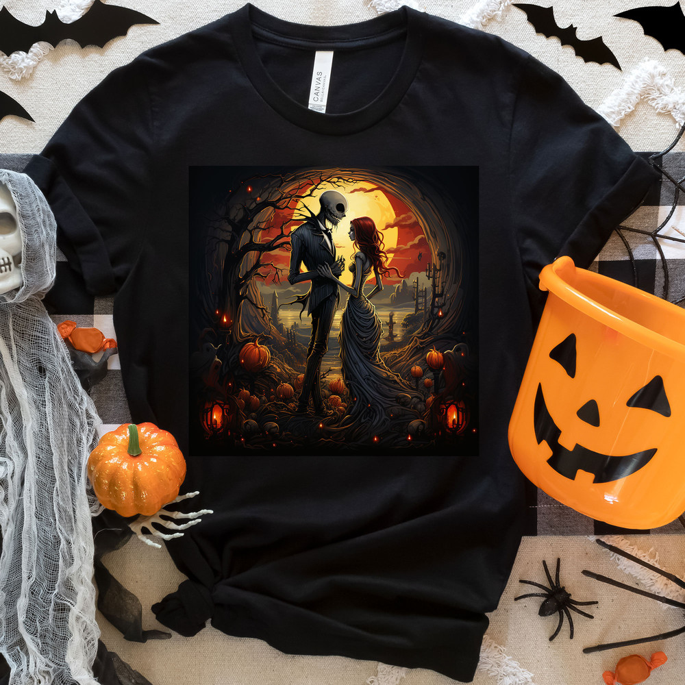 Halloween Jack And Sally Love Tshirt, Jack and Sally Halloween Sweatshirt, Halloween Skeleton Vibes Tee, Nightmare Spooky Tee, Halloween Tee.jpg