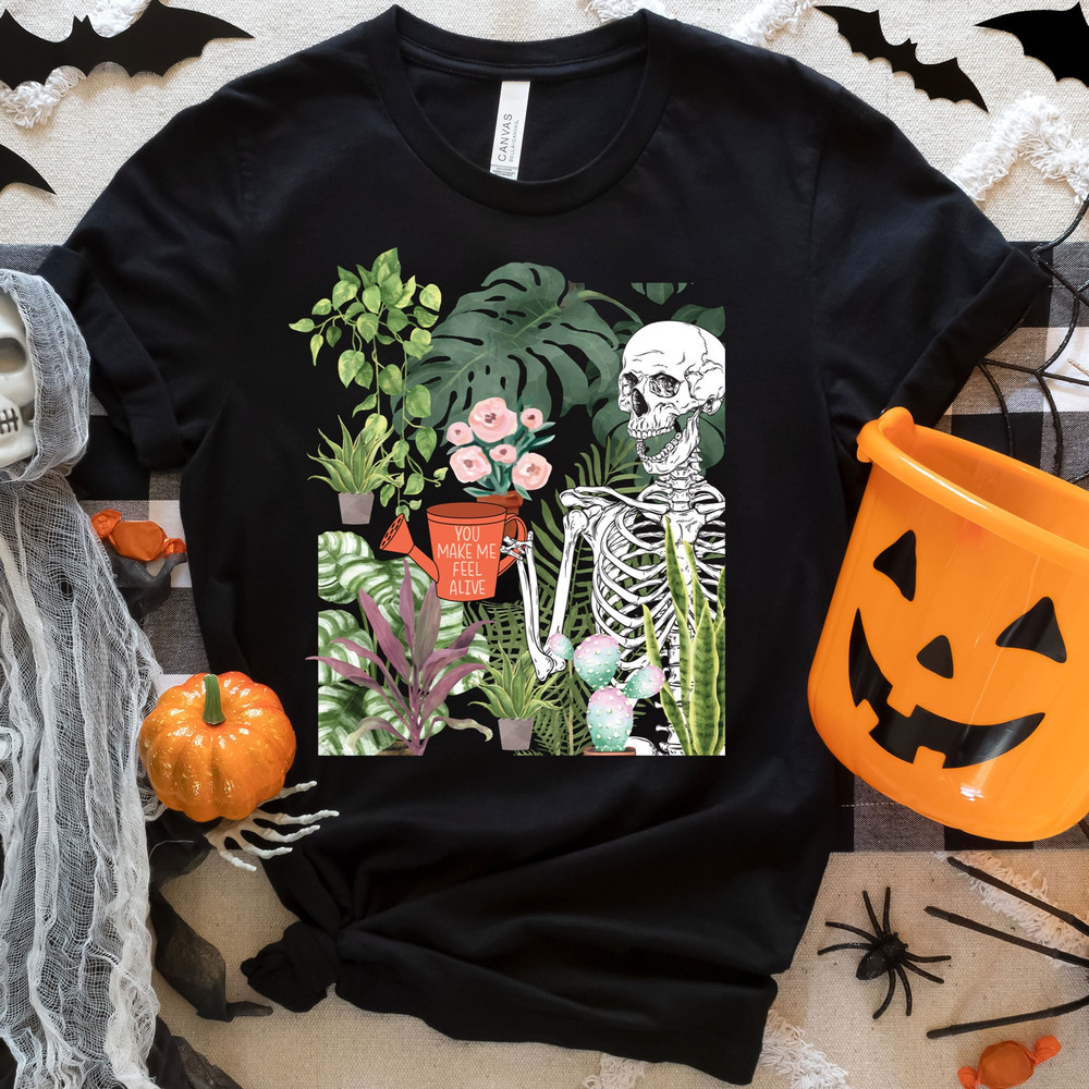 Halloween Skeleton Plant Lovers Tshirt, Funny Halloween Sweatshirt, Plant T Shirt, Retro Gardening, Skeleton Tee, Cute Skeleton shirts.jpg