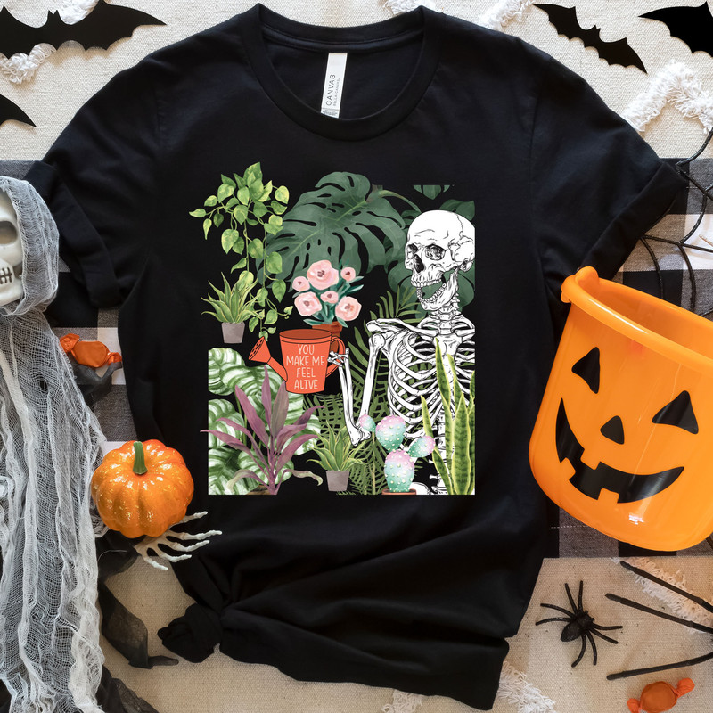 Halloween Skeleton Plant Lovers Tshirt, Funny Halloween Sweatshirt, Plant T Shirt, Retro Gardening, Skeleton Tee, Cute Skeleton shirts.jpg