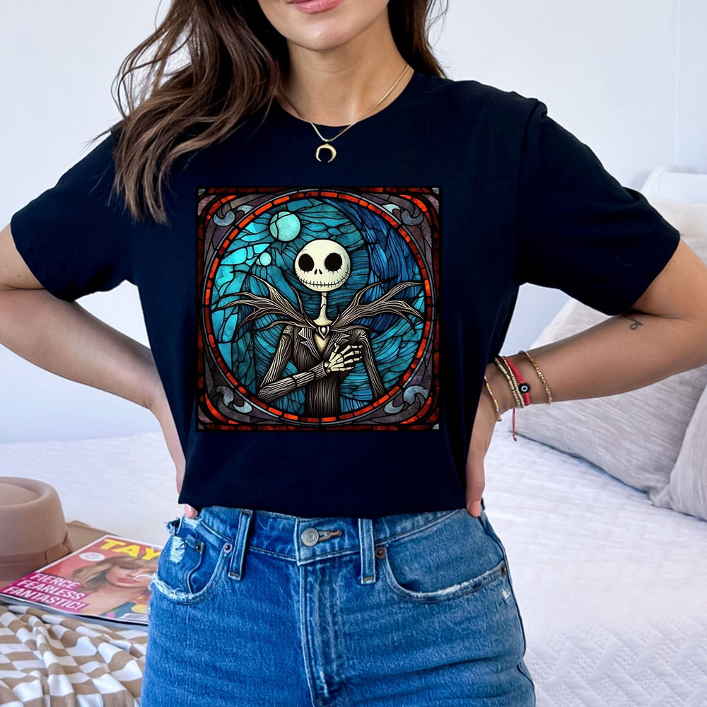 Jack Skellington Stained Glass Design Halloween Tshirt, Vintage Skeleton Sweatshirt, Halloween Valentine's Day, Skeleton Vibes Tee.jpg