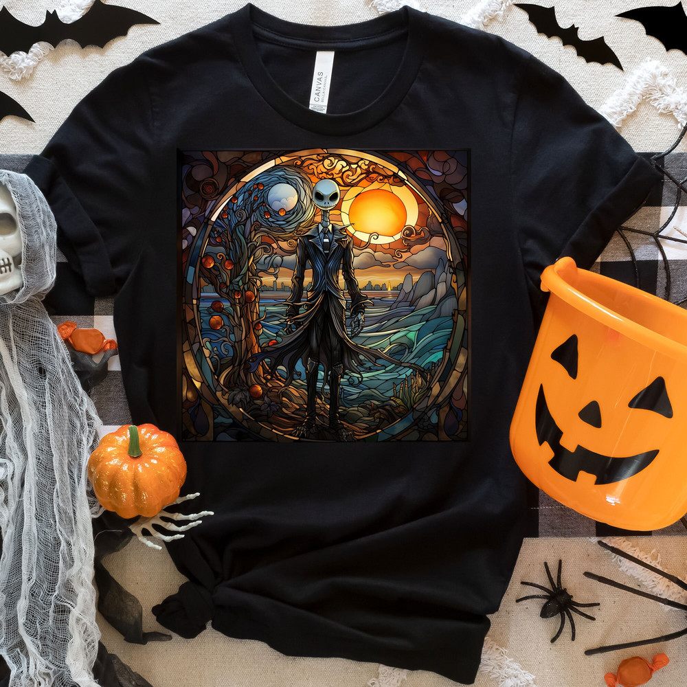 Jack Skellington Stained Glass Tshirt, Nightmare Before Christmas Sweatshirt, Falll Skeleton Beauty Tee, Halloween Skeleton Vibes Tee.jpg
