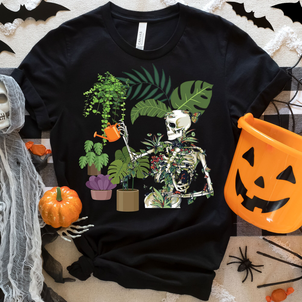 Skeleton Plant Lady Tshirt, Gardening Gift Sweatshirt, Spooky Season, Halloween Party Gift for Plant Lovers, Halloween Plants Sweatshirt.jpg
