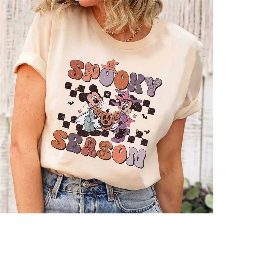 Vintage Mickey Minne Halloween Shirts, Spooky Season Shirt, Comfort Colors Disney Shirt, Retro Checked, Cute Halloween P.jpg