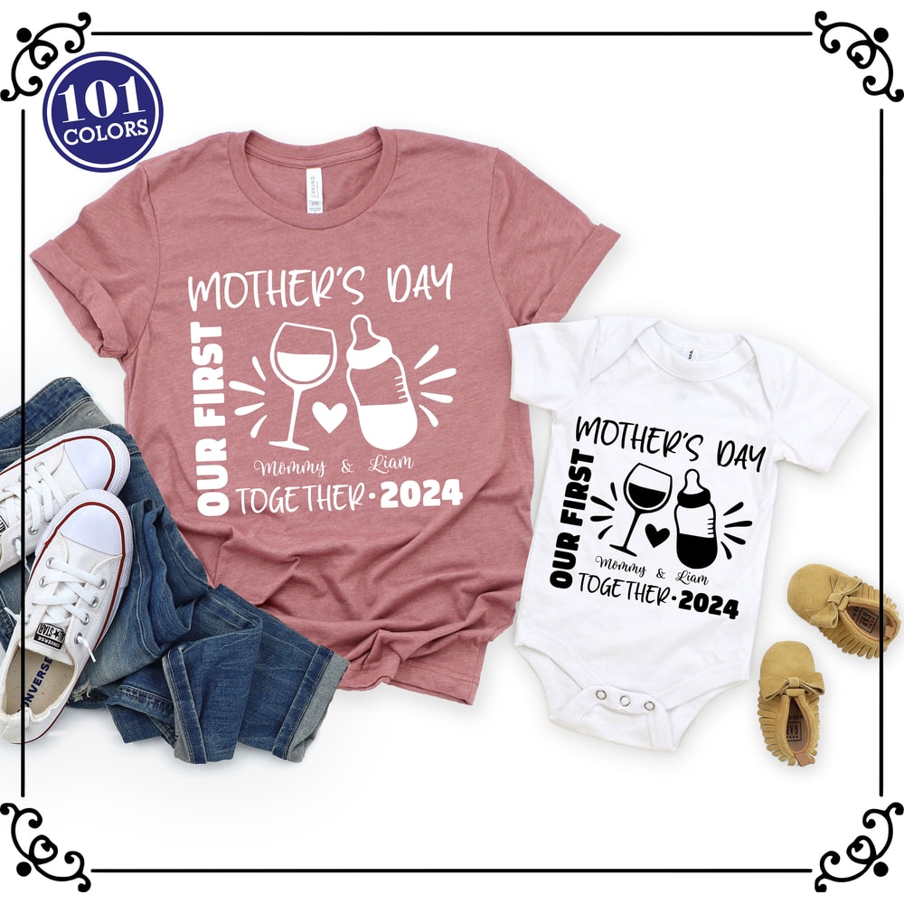 Mothers Day Shirts, Mom Shirt, Mommy and Me Shirts, Our First Mothers Day Shirt, Shirt With Kids Names, Gift for Mom, Mom And Baby Outfit.jpg