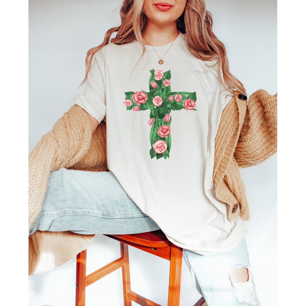 Easter Cross Floral Shirt, Bible Shirt, Faith Sweatshirt, Easter Shirt, Christian Shirt, Easter is for Jesus Shirt ,Easter Shirt, Cross Tee.jpg