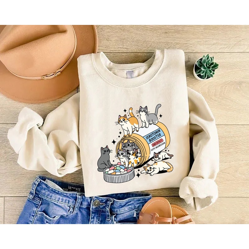 Antidepressant Cat Sweatshirt, Cat Mom Sweater, Funny Cat Shirt, Cat Lover Gift, Therapist Shirt, Cat Owner Gift, Mental Health Matter Shirt.jpg