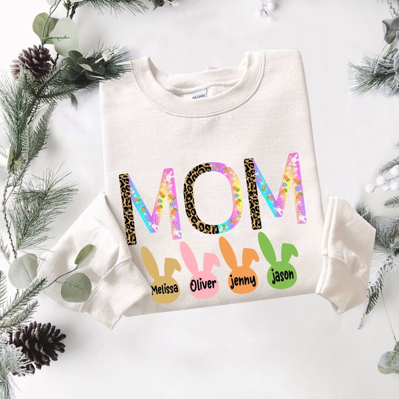 Custom Easter Mama Sweatshirt With Kids Names, Mama Easter Sweater, Mom Easter Shirt, Cute Easter Shirt, Mamas Bunnies Shirt, Easter Gift.jpg