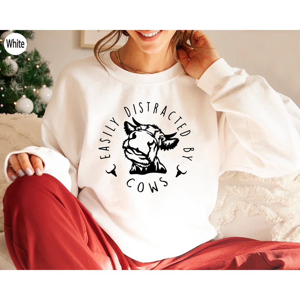 Easily Distracted By Cows Shirt,Cow Sweatshirt,Aesthetic Hoodie,Funny Cow Shirt,Farm Love Shirts,Farm Animal Tshirt,Humorous Saying Sweater.jpg