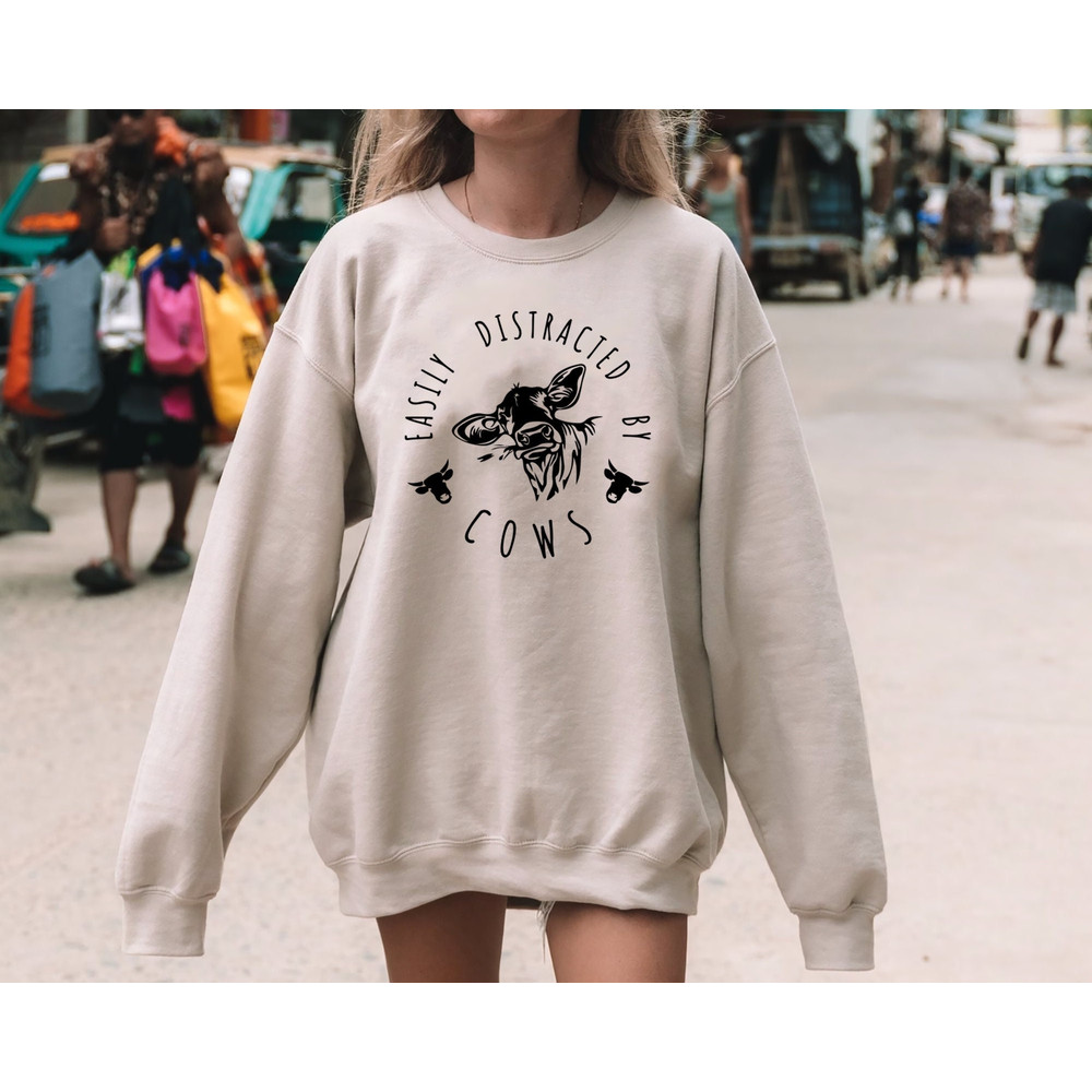 Easily Distracted By Cows Shirt,Cow Sweatshirt,Aesthetic Sweater,Funny Cow Shirt,Farm Love Hoodie,Farm Animal Tshirt,Humorous Saying Sweater.jpg