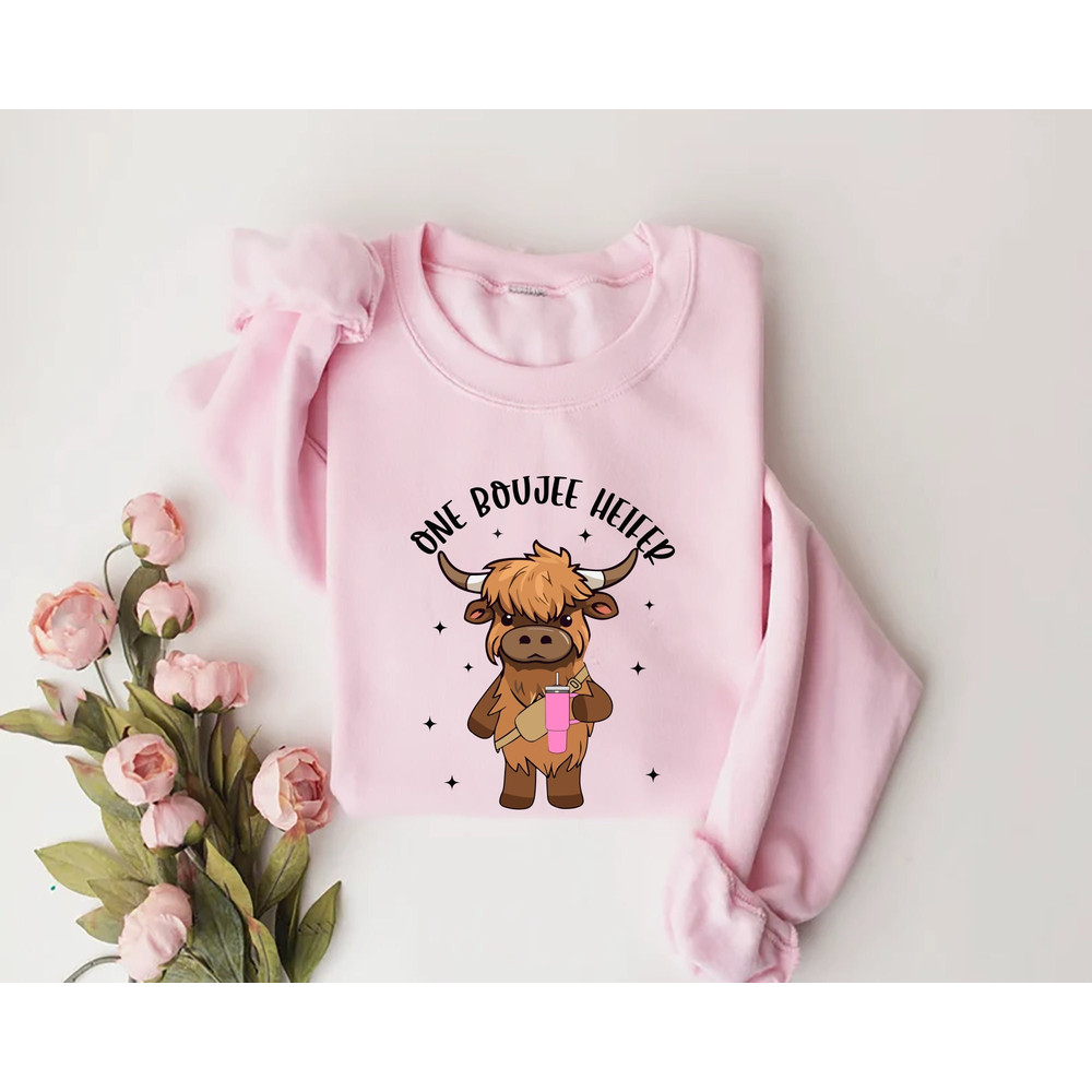 One Boujee Heifer Sweatshirt, Highland Cow Valentine Shirt, Cow Lover, Cow Sweater, Valentine Day, Valentine Day Gift, Funny Valentine Tee.jpg