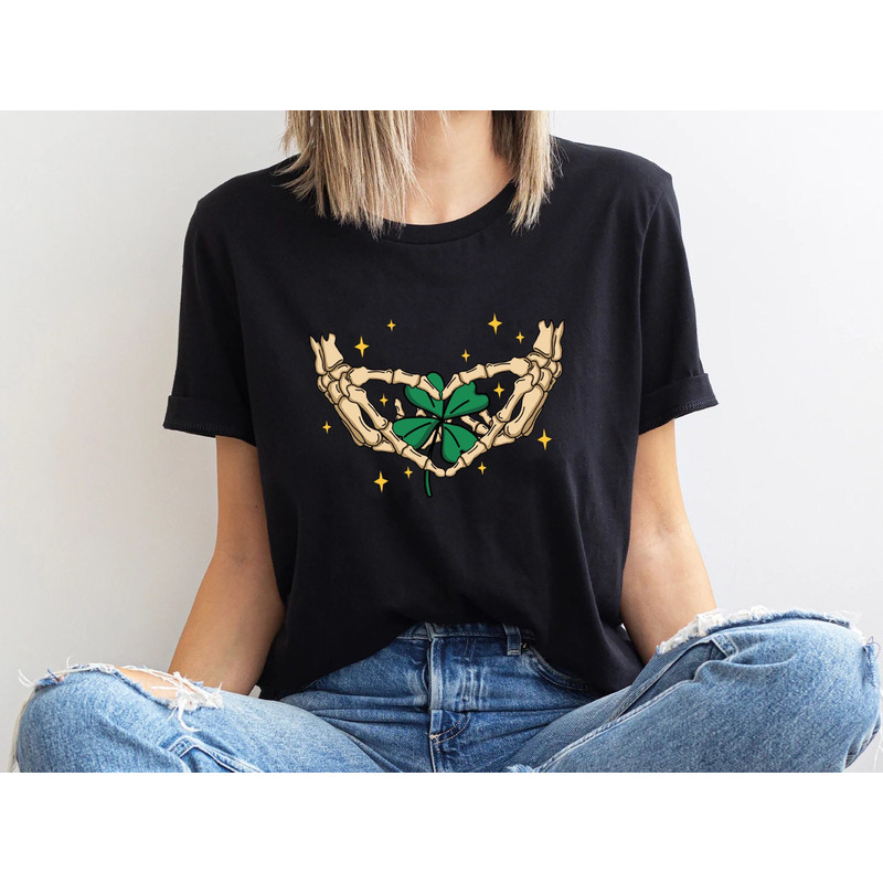 Skeleton Hand Lucky Shamrock Funny Skeleton Hand Sweatshirt, Lucky Irish Shirt, Sarcastic Four Leaf Clover Hoodie, Irish Sweater.jpg