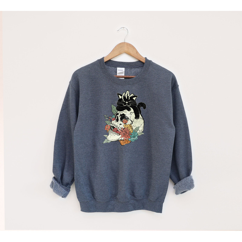 Floral Skull Cat Sweatshirt,Halloween Skull Shirt,Halloween Black Cat Shirt,Halloween Gifts,Halloween Skeleton Shirt,Halloween Cute Cat Tees.jpg