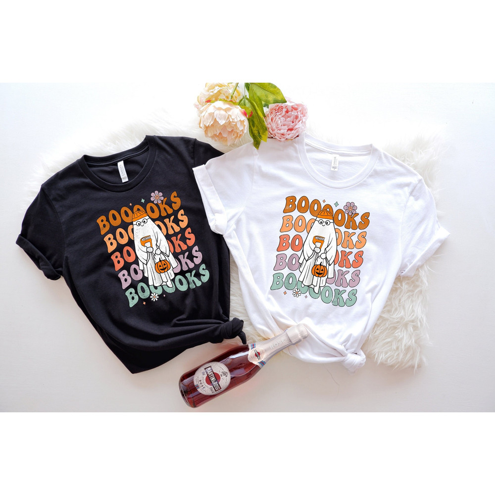 Groovy Halloween Booooks Ghost Hippie Boo Reading Books Sweatshirt, Book Lover Tshirt, Halloween Teacher Shirt, Spooky Teacher Ghost Shirt.jpg