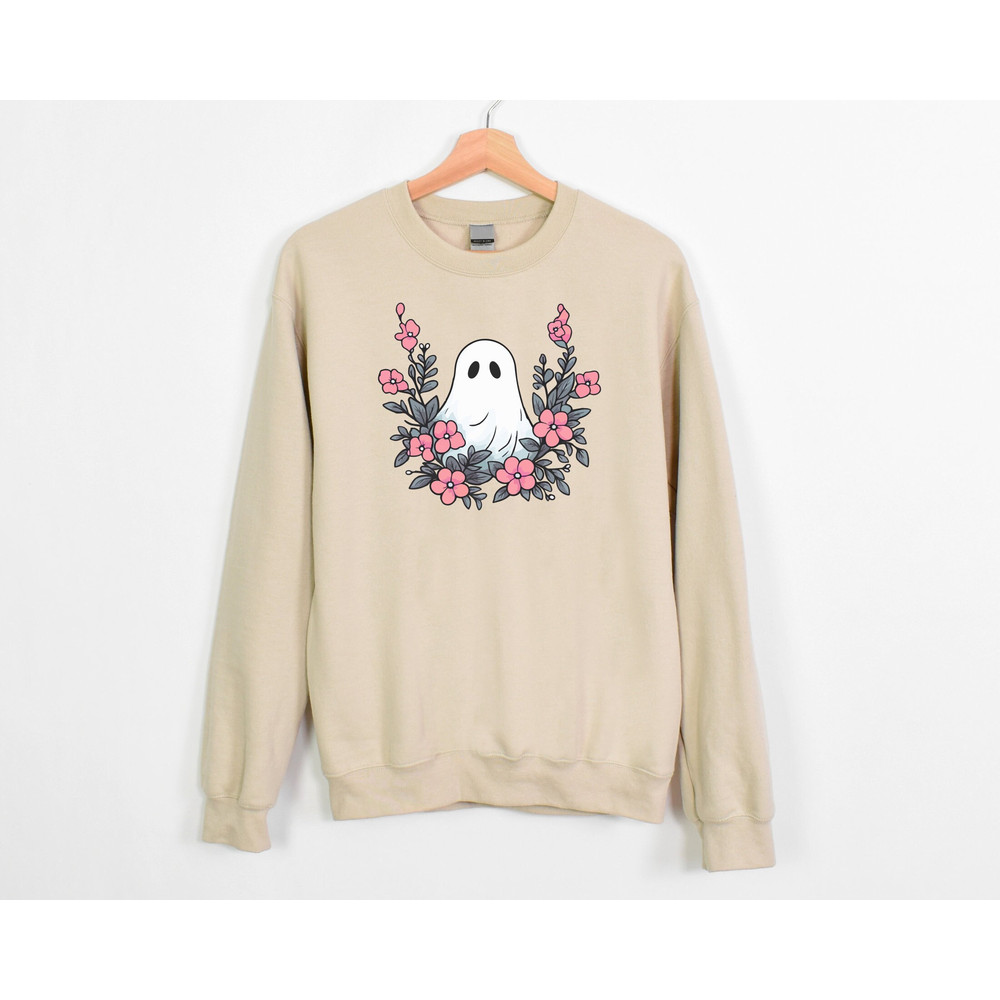 Retro Floral Ghost Sweatshirt, Spooky Season Sweatshirt, Cute Halloween Shirt, Women Halloween Sweater, Halloween Mom Tee, Halloween Costume.jpg