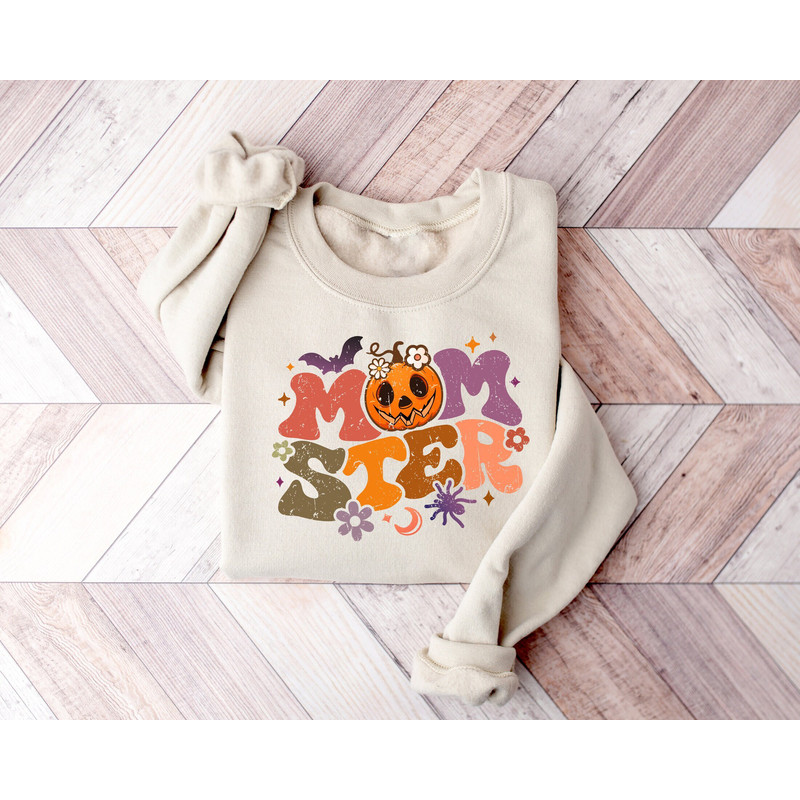 Retro Momster Halloween Sweatshirt, Matching Halloween Shirt, Halloween Mom Shirt, Spooky Halloween Party, Gift For Mom, Pumpkin Sweatshirt.jpg