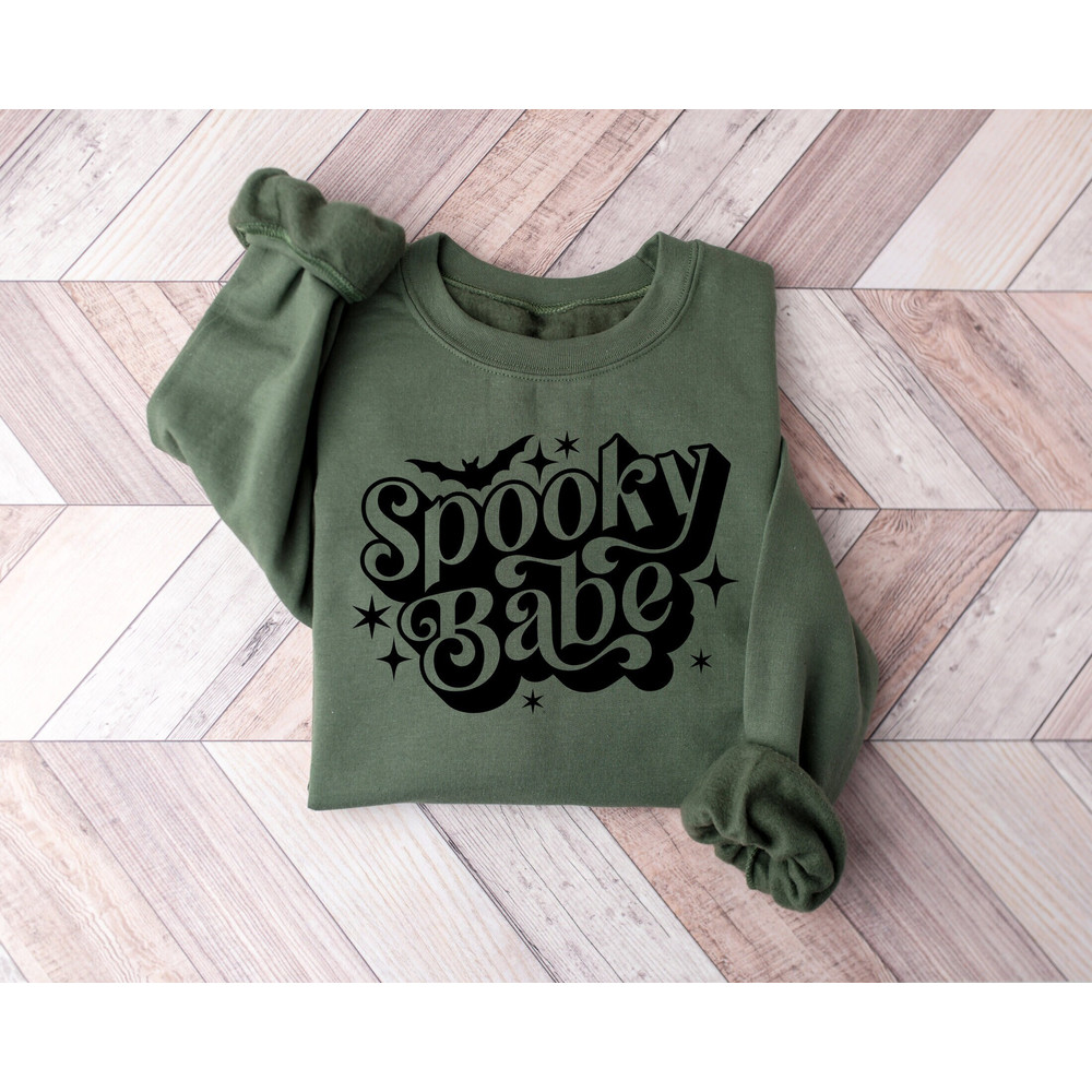 Spooky Babe Sweatshirt, Cute Halloween Shirt, Funny Halloween Shirt, Fall Shirt, Trick or Treat Witch hat Shark Shirt, Gift For Halloween.jpg