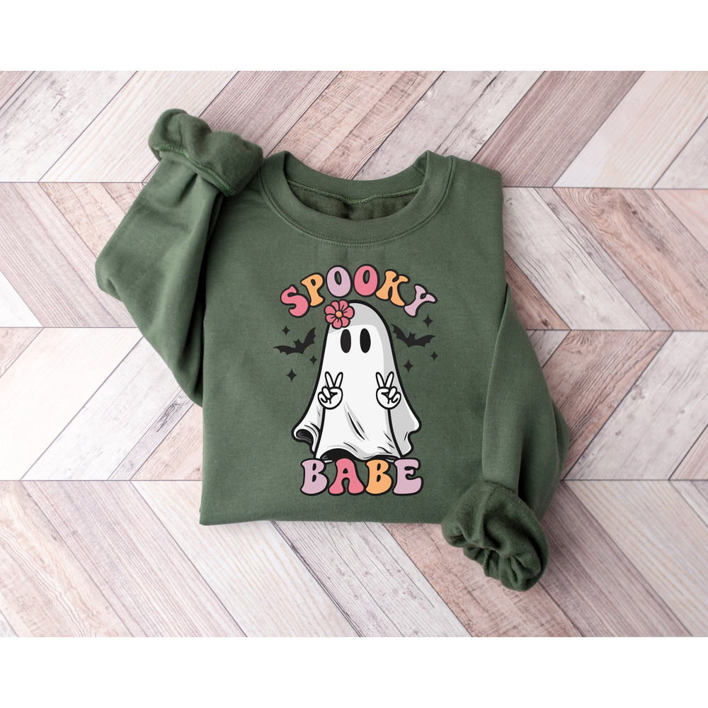 Spooky Babe Sweatshirt, Halloween Shirt, Spooky Season Shirt, Ghost Sweatshirt, Halloween Women Sweatshirt, Funny Halloween Gift, Fall Shirt.jpg