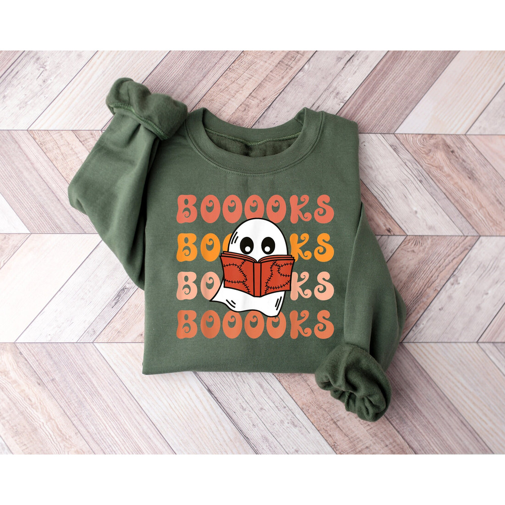 Spooky Boooks Ghost Halloween T-Shirt, Book Lover Shirt, Halloween Teacher Shirt, Cute Fall Season Reading Shirt, Spooky Teacher Ghost Shirt.jpg
