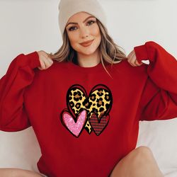 3 doodle heart valentines shirt, leopard heart sweatshirt, cute valentines day shirt, leopard