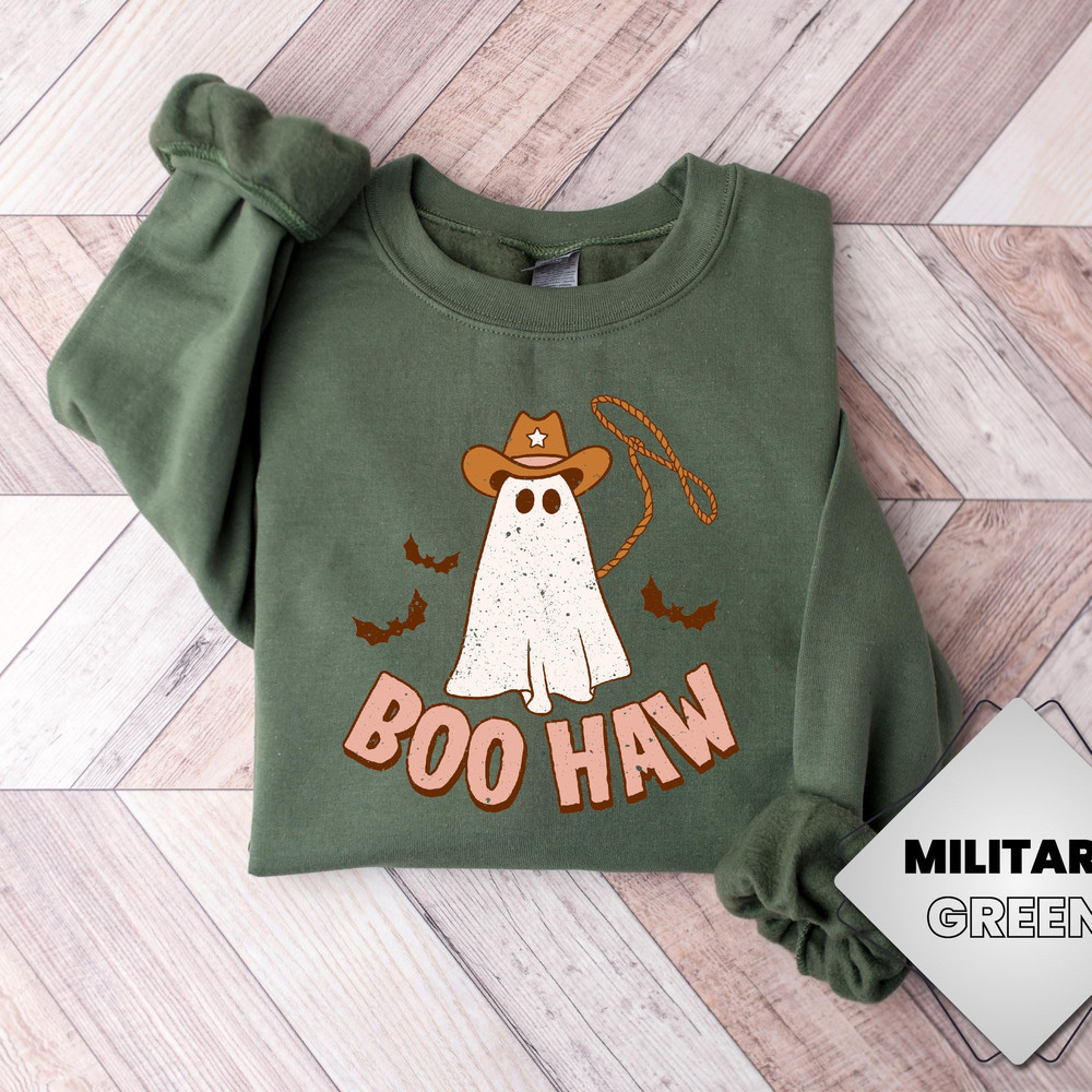 Boo Haw Western Halloween Sweatshirt, Cute Ghost Halloween Tee, Retro Halloween Shirt, Country Cowgirl Halloween Shirt, Cowboy Ghost Shirt.jpg
