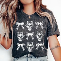 coquette bow skeleton shirt, cute skeleton halloween shirt, skull halloween shirt, womens halloween shirt, spooky season