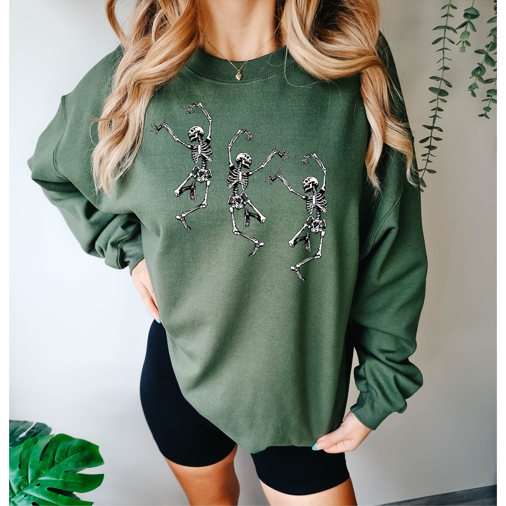 Dancing Skeleton Sweatshirt, Cute Halloween Tee, Womens Fall Shirt, Halloween Skeleton Costume, Spooky Shirt, Skeleton Tee, Skull Shirt.jpg