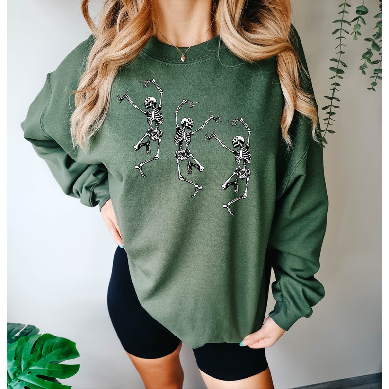 Dancing Skeleton Sweatshirt, Cute Halloween Tee, Womens Fall Shirt, Halloween Skeleton Costume, Spooky Shirt, Skeleton Tee, Skull Shirt.jpg