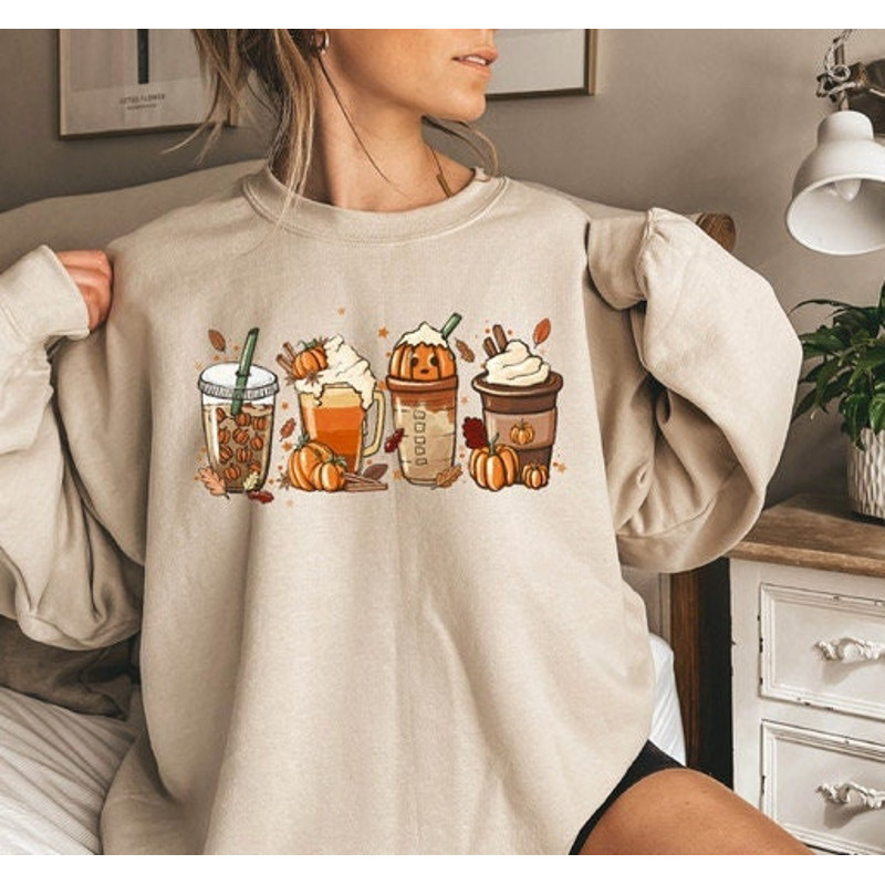 Fall Coffee Sweatshirt, Halloween Pumpkin Latte Drink Cup, Cute Fall Shirt, Coffee Lover tee Shirt, Pumpkin Spice Shirt, Thanksgiving Shirt.jpg