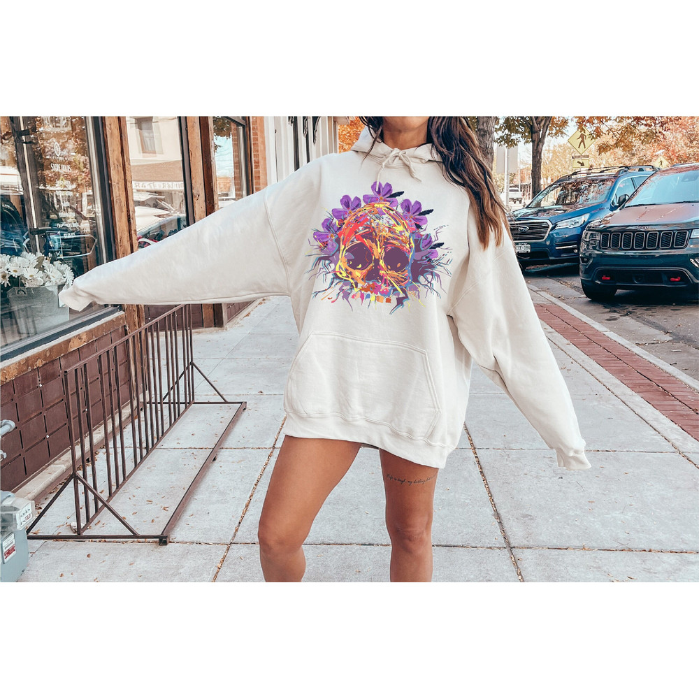 Floral Skull Sweatshirt, Halloween Graphic Tee, Cute Skeleton Shirt, Women Halloween Shirt, Spooky Season, Fall Shirt, Retro Halloween Shirt.jpg