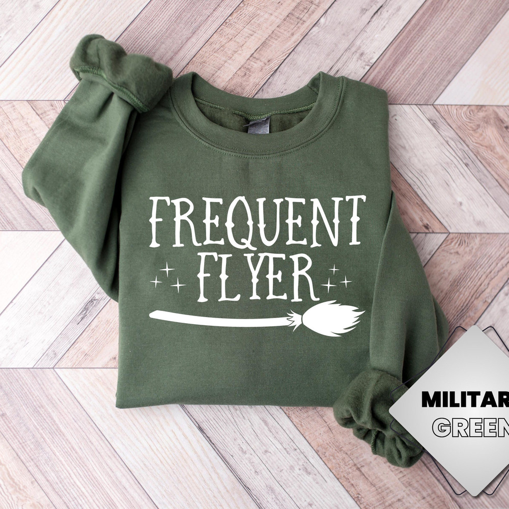 Frequent Flyer Sweatshirt, Witch Broom Shirt Halloween Party Shirt, Halloween Sweater, Women Halloween, Fall Shirt, Halloween Gift.jpg