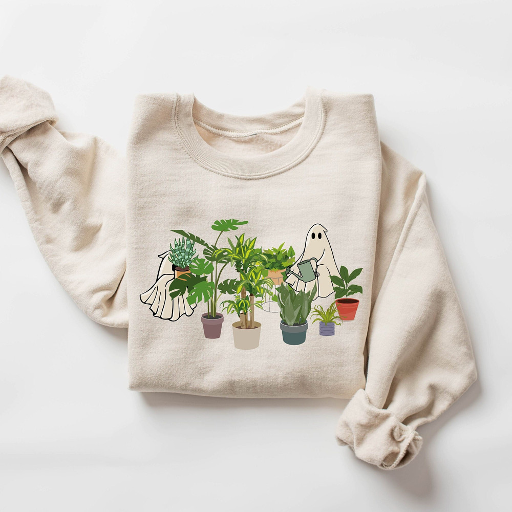 Ghost Plant Lady Sweatshirt, Ghost Plant Shirt, Halloween Plants Sweatshirt, Halloween Ghost Sweatshirt, Halloween Gift for Plant Lovers.jpg