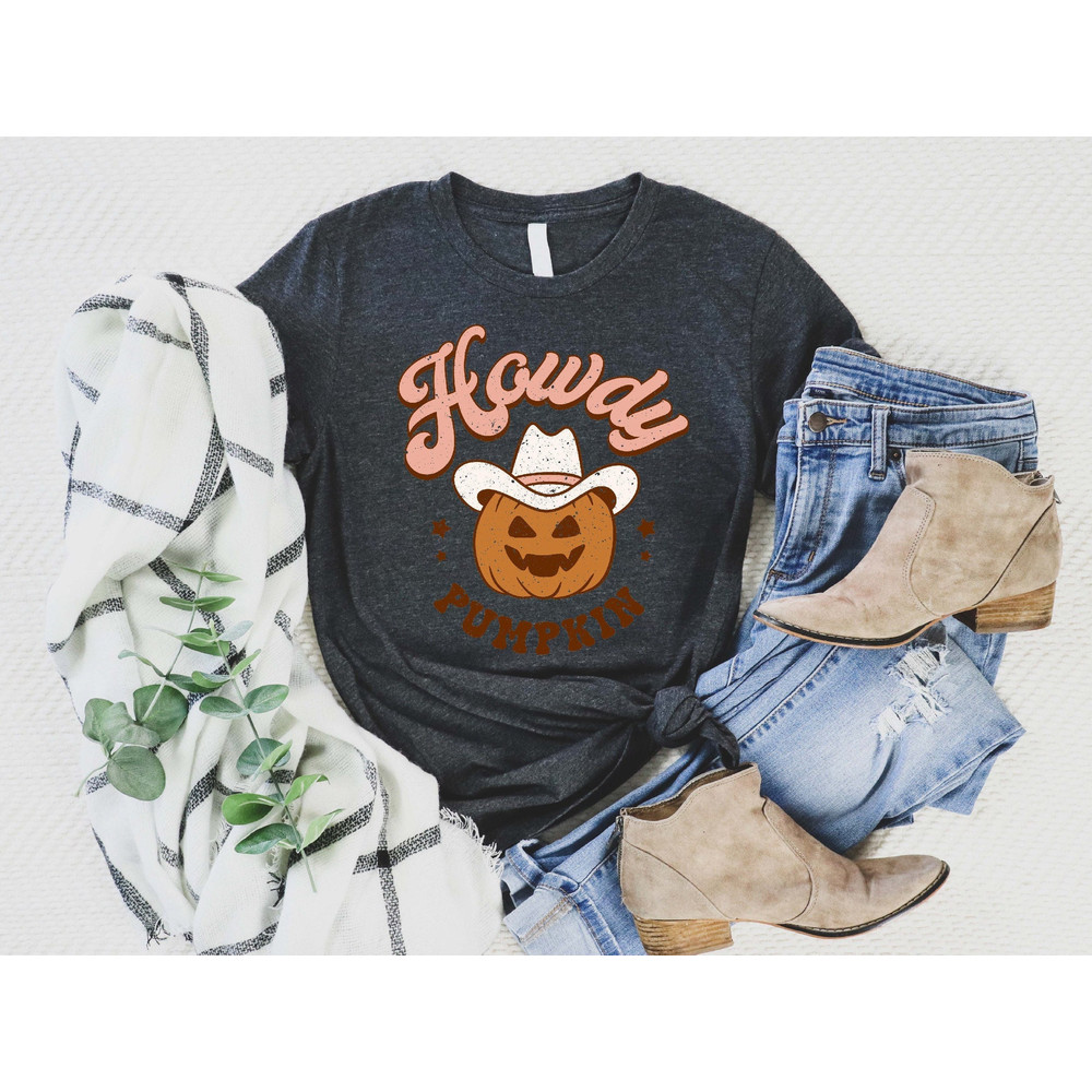 Howdy Pumpkin Western Halloween Shirt, Cute Women's Western Halloween Tee, Retro Halloween Shirt, Cute Country Cowgirl Halloween Shirt.jpg