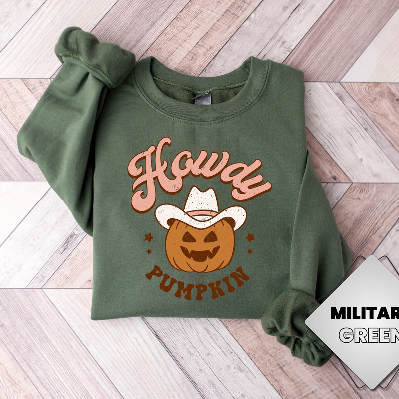 Howdy Pumpkin Western Halloween Sweatshirt, Cute Women's Western Halloween Tee, Retro Halloween Shirt, Country Cowgirl Halloween Shirt.jpg