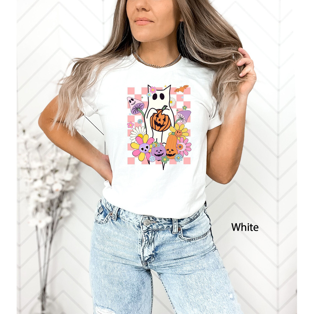 Floral Ghost Cat Halloween T-Shirt, Halloween Ghost T-Shirt, Halloween Ghost Cat Design, Iprintasty Halloween Shirt, Ghost Cat Shirt.jpg