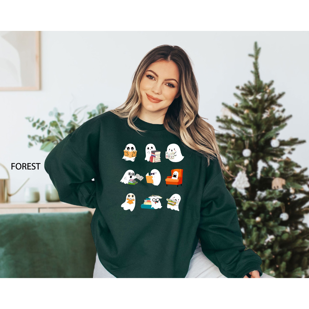 Ghost Reading Sweatshirt, Cute Ghost Sweatshirt, Halloween Teacher Sweater, Librarian Sweat, Book Lover Sweat, Reading Sweat,Bookish Sweater.jpg
