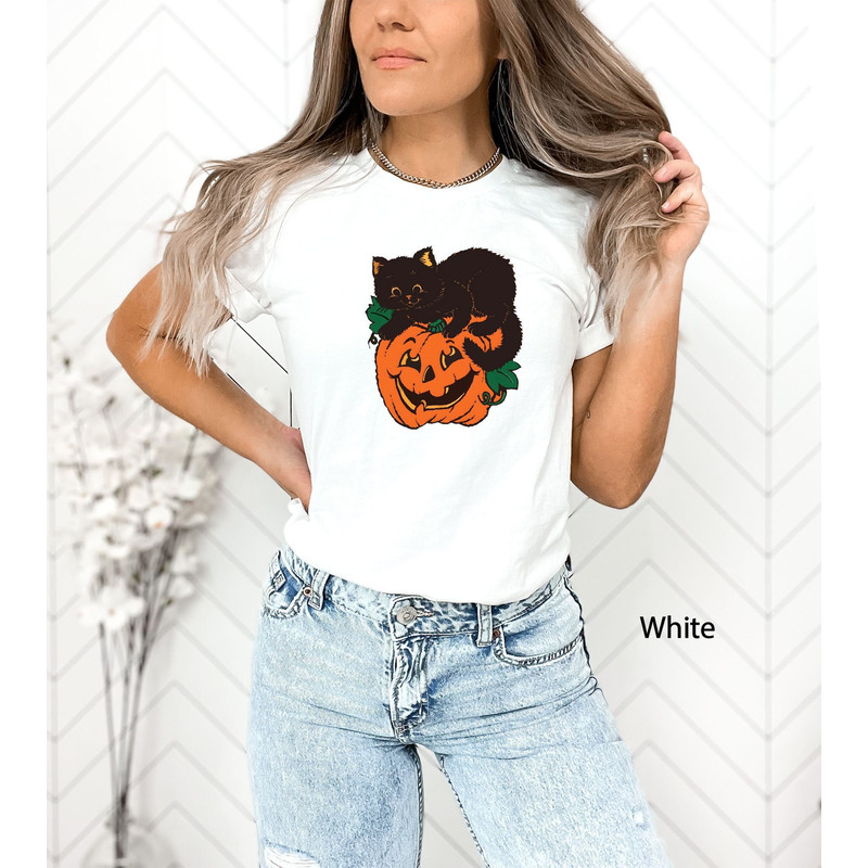 Pumpkin and Black Cat Shirt, Cute Halloween Black Cat Shirt, Pumpkin Halloween, Black Cat T-Shirt, Halloween Black Cat Design,Halloween Gift.jpg