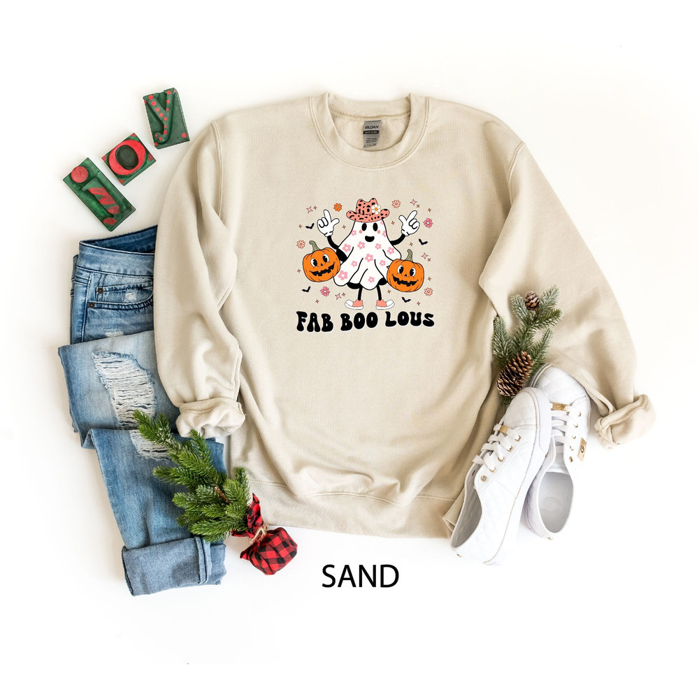 Retro Fabulous Sweatshirt, Fab Boo Lous Sweatshirt, Retro Halloween Shirt, Spooky Sweatshirt, Ghost Tee, Trick Or Treat, Women Fall T-Shirt.jpg