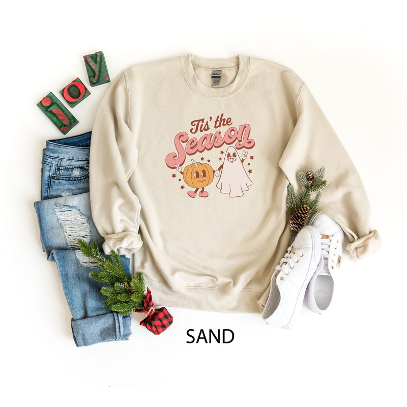 Tis The Season Sweatshirt, Halloween Ghost Sweatshirt, Retro Fall Sweat, Thanksgiving Pumpkin Sweater, Funny Pumpkin, Cute Ghost Sweatshirt.jpg