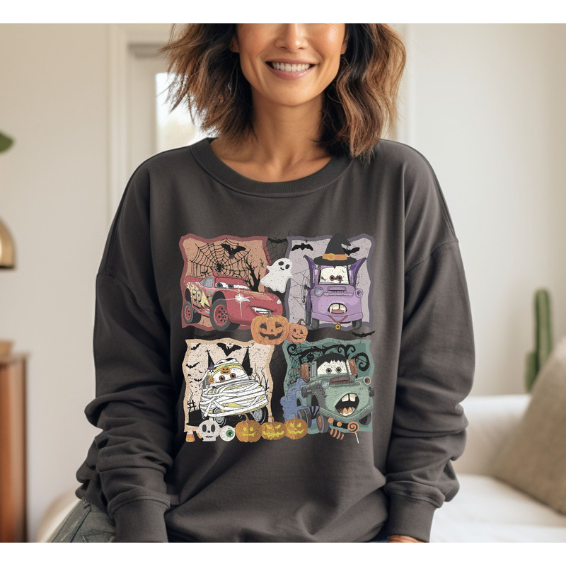 Comfort Colors® Lightning McQueen Sweater, Disney Cars Halloween Sweatshirt, Cars Land Sweatshirt, Pumpkin Hoodie, Spooky Season Sweatshirt.jpg