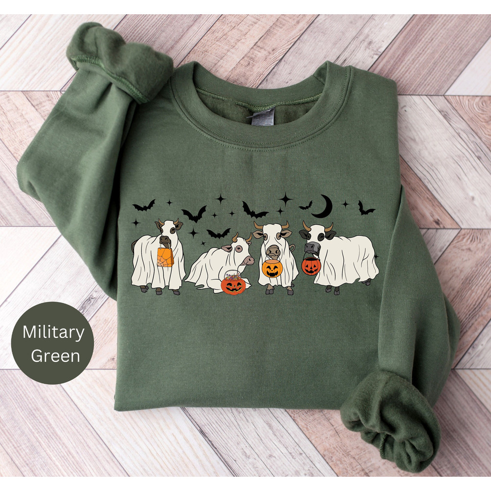 Halloween Cow Sweatshirt, Ghost Cows Sweatshirt, Halloween Sweatshirt, Funny Halloween, Halloween Crewneck, Ghost Shirt, Cow Lover Shirt.jpg