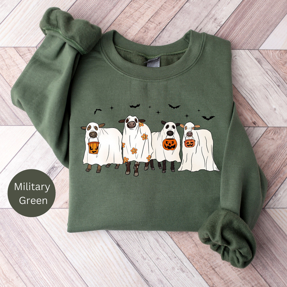 Halloween Sweatshirt, Halloween Crewneck, Ghost Cows Sweatshirt, Halloween Cow Sweatshirt, Funny Halloween, Cow Lover Gift, Ghost Shirt.jpg