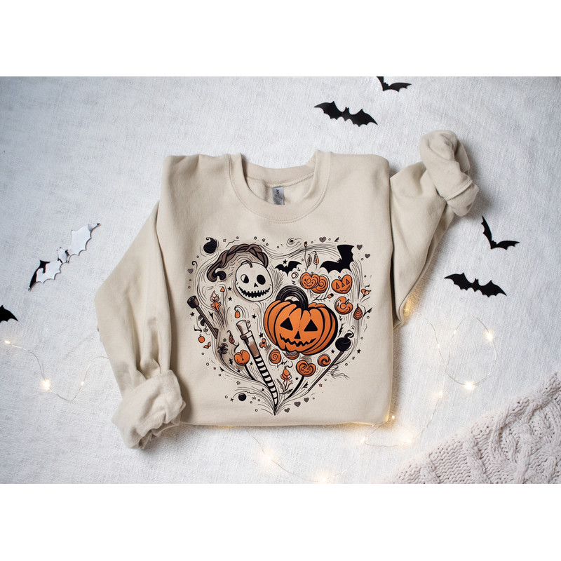 Halloween Doodles Hearth Shirt Gift For Halloween Moms, Cute Halloween Tshirt, Halloween Sweatshirt, Pumpkin Sweatshirt, Halloween Witch Tee 1.jpg
