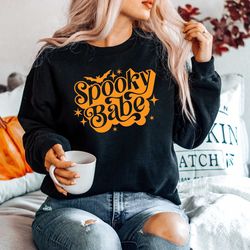 retro spooky babe sweatshirt,halloween sweatshirt, girls halloween sweatshirts, spooky babe hoodies, halloween gift swea