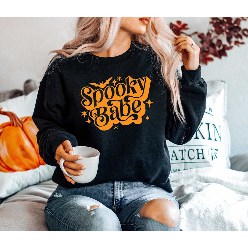 Retro Spooky Babe Sweatshirt,Halloween Sweatshirt, Girls Halloween Sweatshirts, Spooky Babe Hoodies, Halloween Gift Sweater.jpg