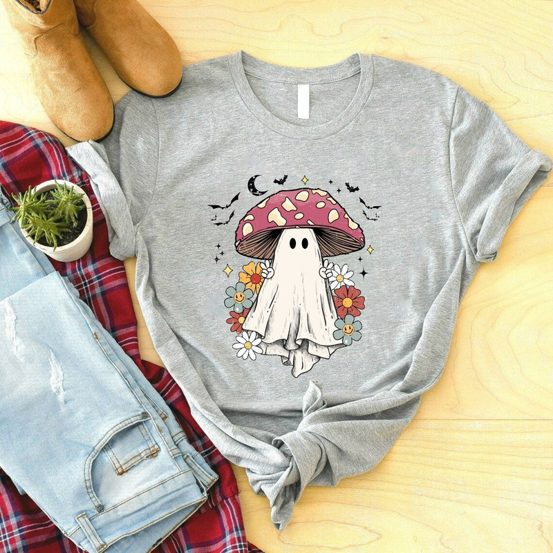 Cute Ghost Mushroom Shirt, Halloween Mushroom Shirt, Mushroom Lover, Mushroom Botanical, Ghost Halloween Shirt.jpg
