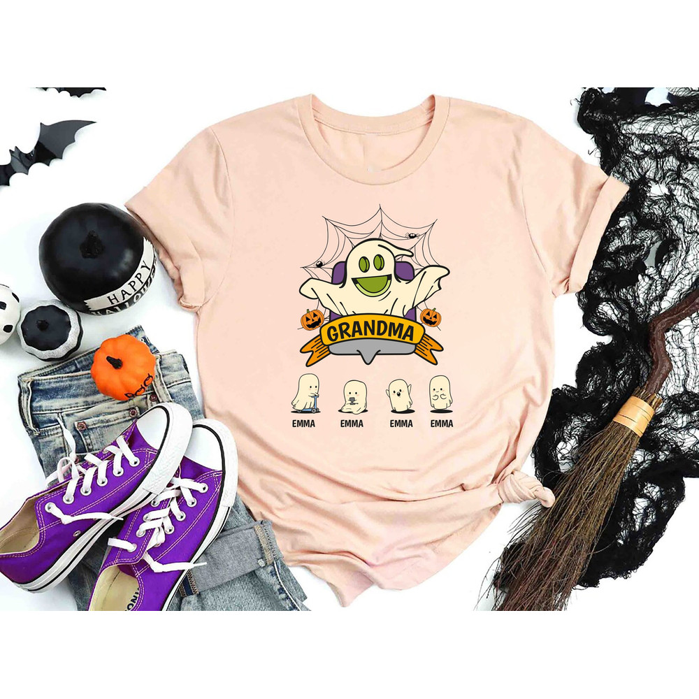 Halloween Shirt For Grandma, Custom Grandkids Name Halloween Shirt, Halloween Shirt With Grandchildren Name, Halloween Family Ghost Shirt.jpg