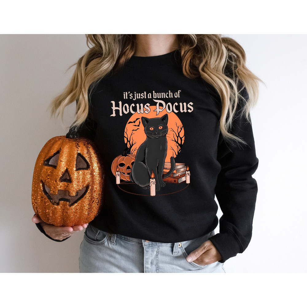 Vintage Halloween Black Cat Its Just A Bunch Of Hocus Pocus T-Shirt, Funny Halloween Black Cat, Black Cat Tee, Scary Pumpkin Tshirt.jpg