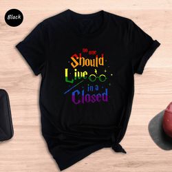 wizard no one should live in a closet shirt, rainbow pride shirt, lgbtq shirt, gay pride t-shirt, ally pride shirt